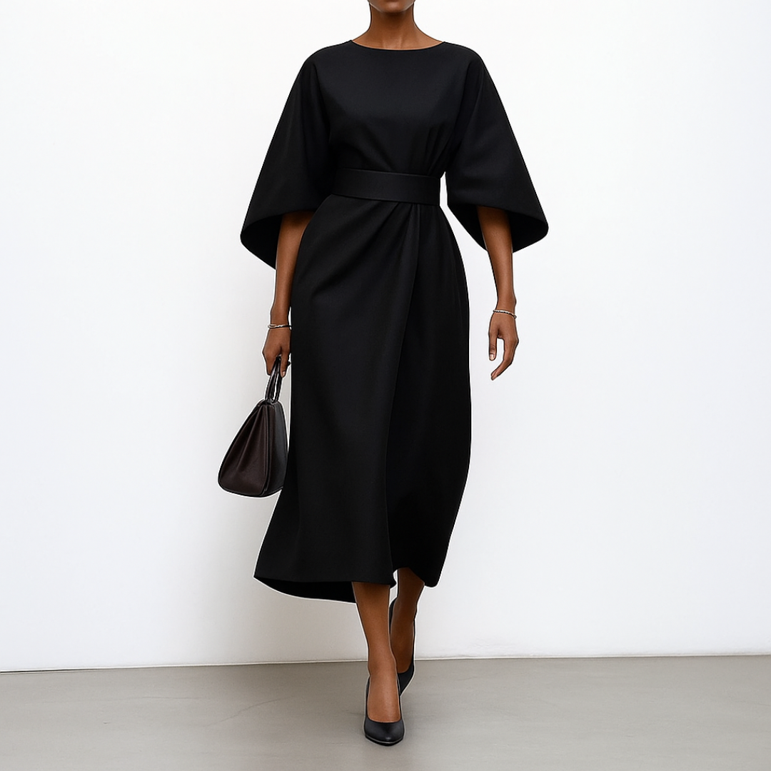 Eldra | Satin Batwing Sleeve Maxi Dress