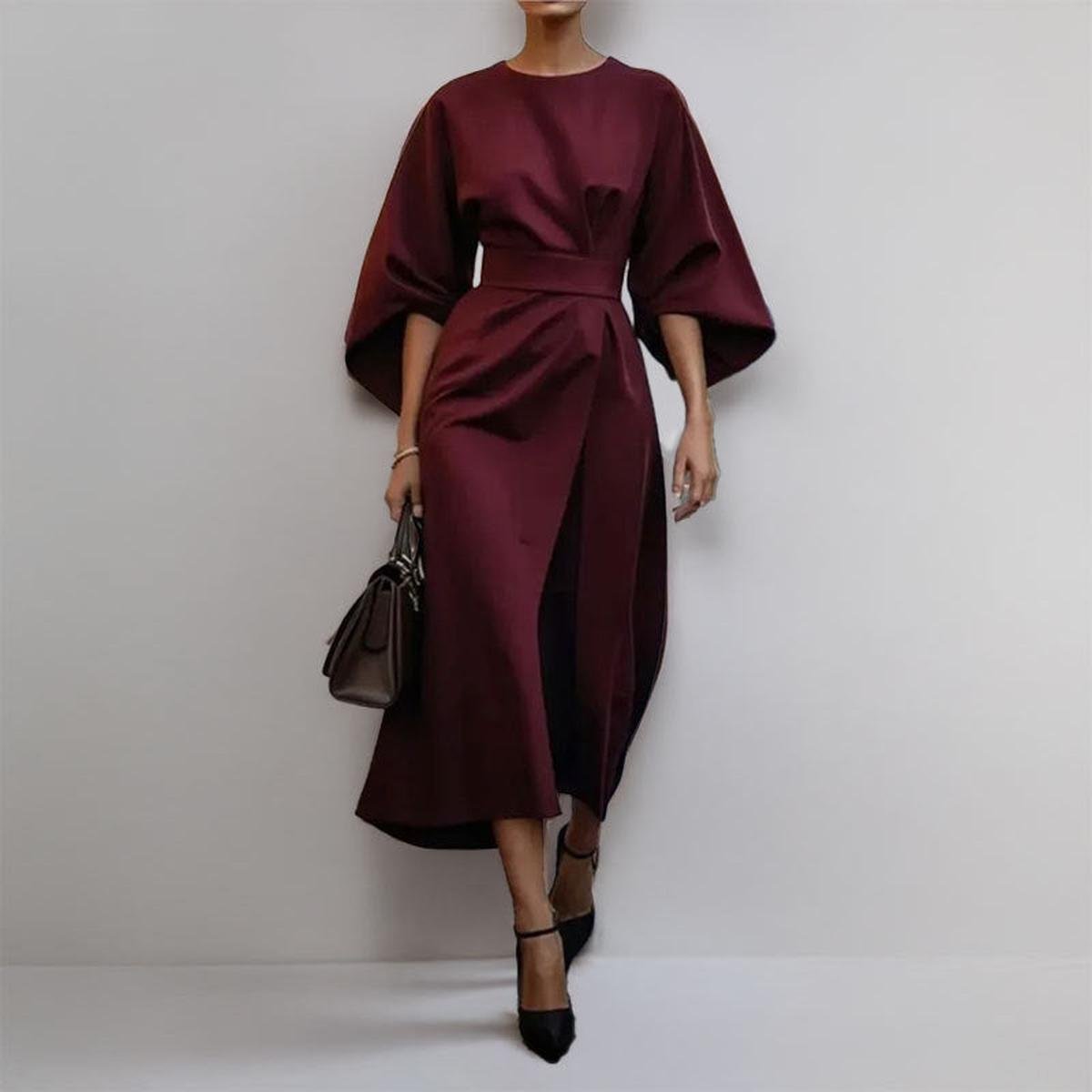 Eldra | Satin Batwing Sleeve Maxi Dress