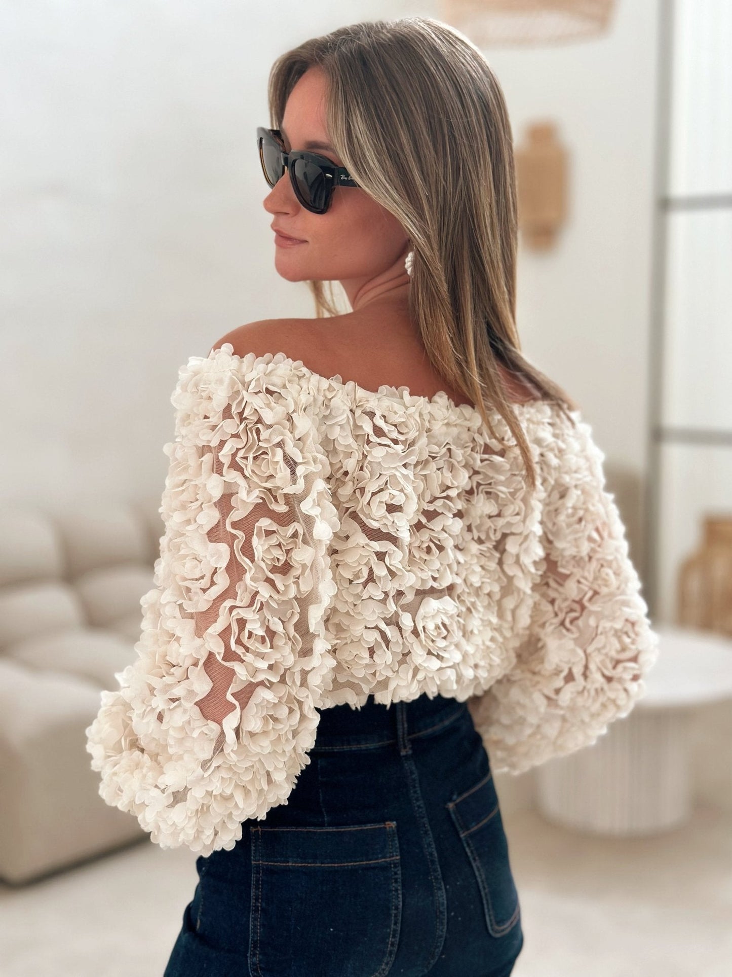 Reanne - Off-Shoulder Rose Textured Top