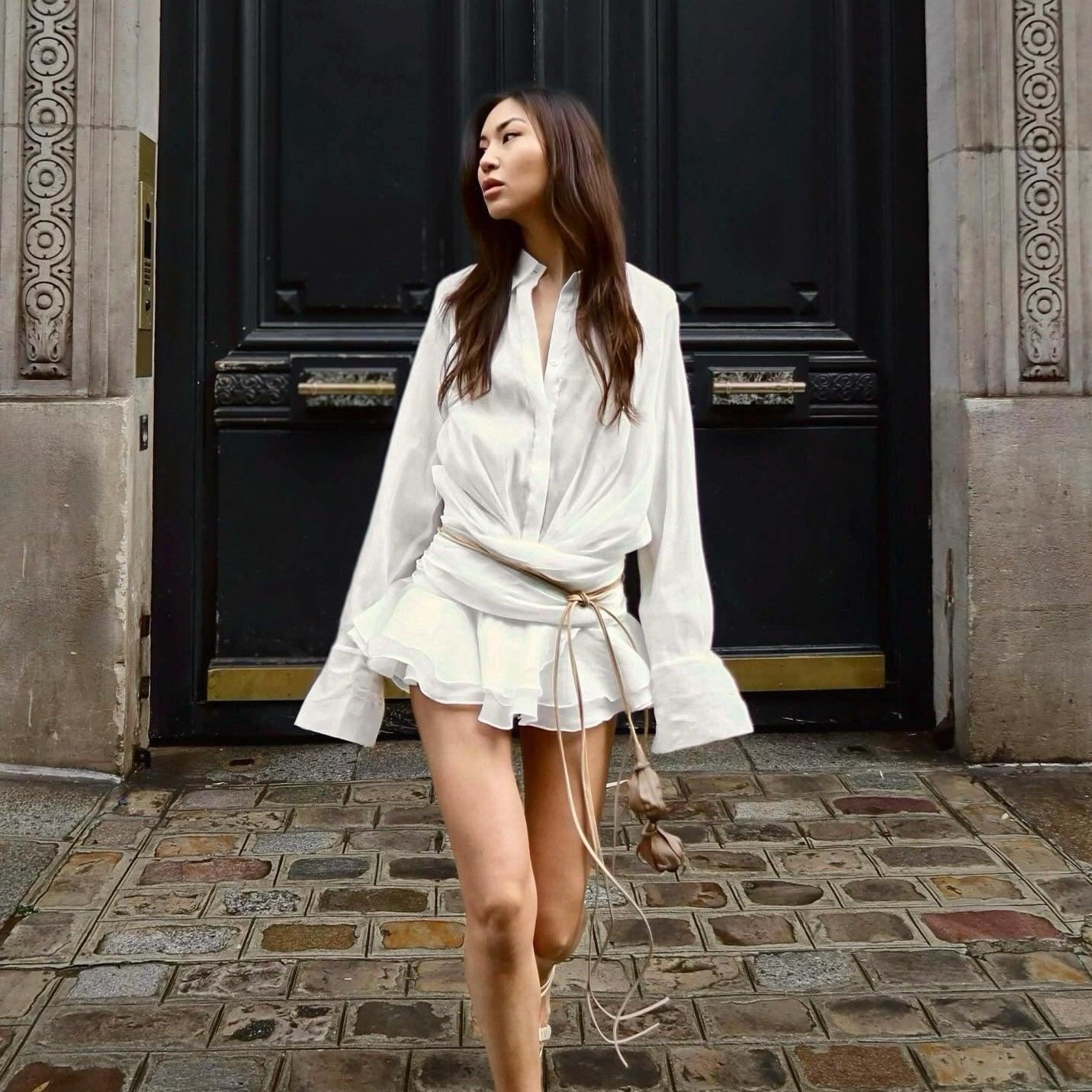 Beatrix - Classic Long Sleeves Pleated Shirt Dress